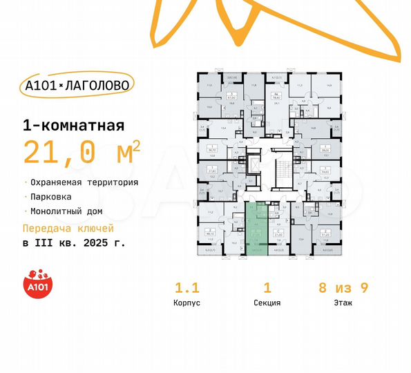 Квартира-студия, 21 м², 8/9 эт.