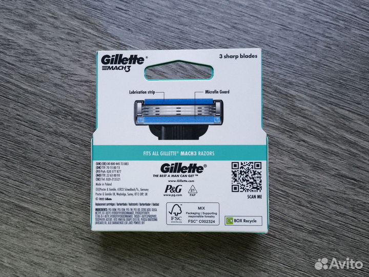 Gillette mach 3 сменные кассеты 4 штуки