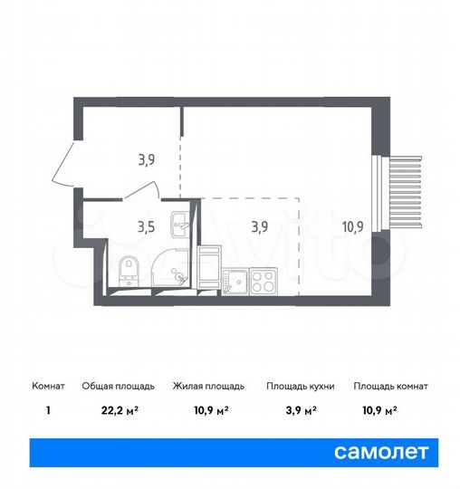 Квартира-студия, 22,2 м², 14/17 эт.