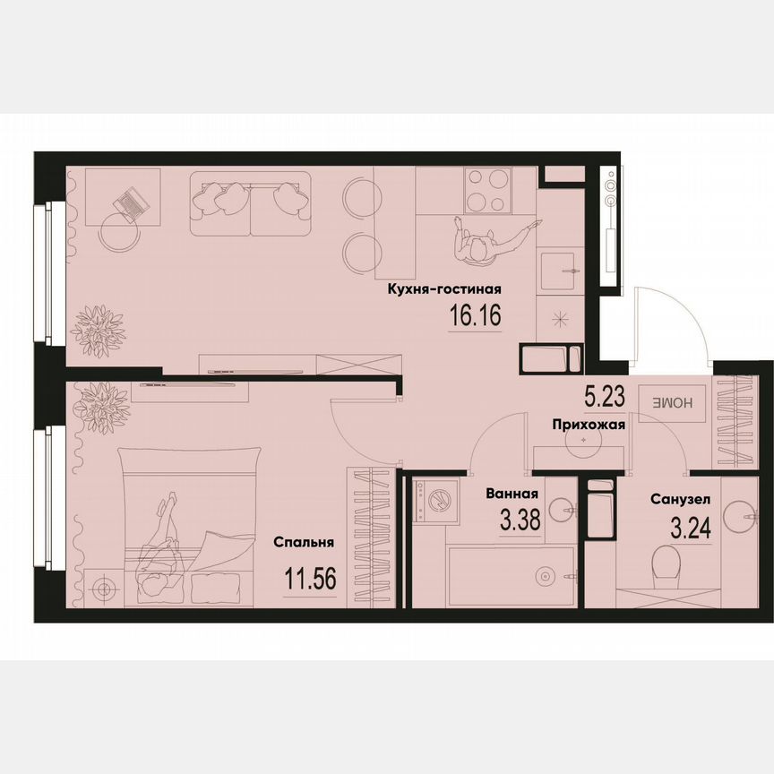 1-к. квартира, 39,6 м², 2/12 эт.