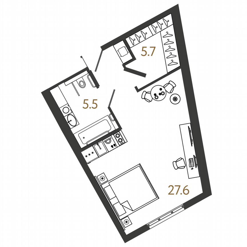 Апартаменты-студия, 38 м², 10/16 эт.