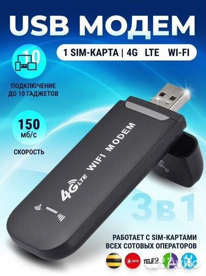 4G Usb модем с раздачей WiFi читает симки