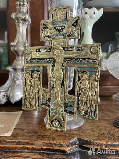 Старинная Икона крест с предстоящими