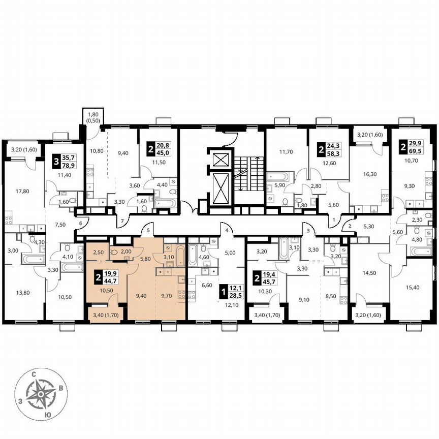 1-к. квартира, 44,7 м², 2/7 эт.