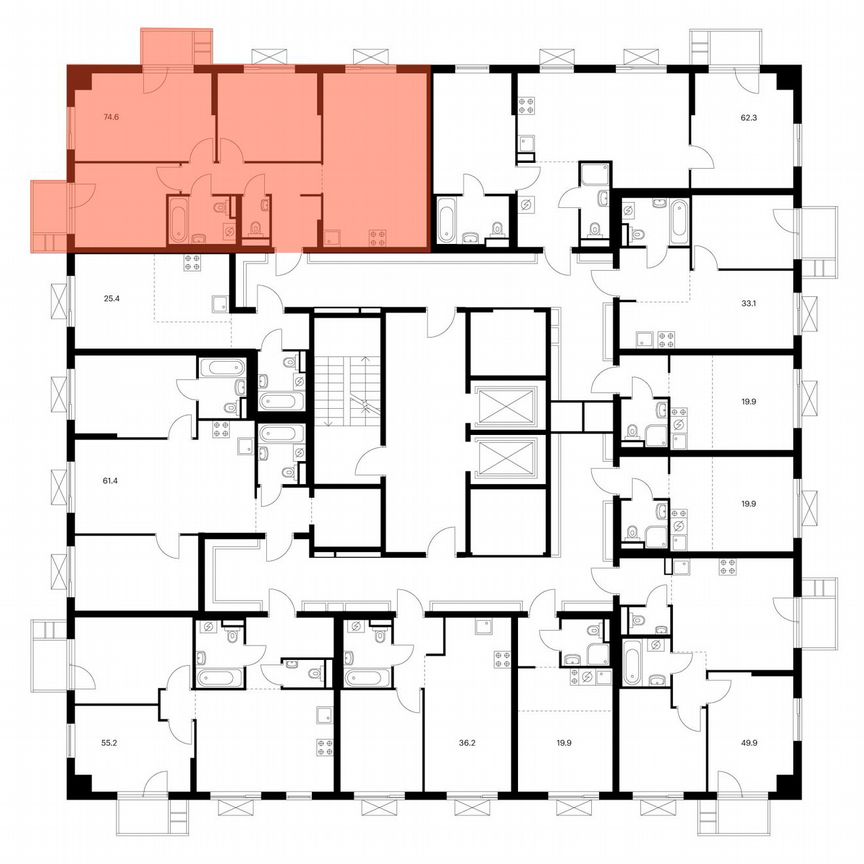 3-к. квартира, 74,6 м², 9/12 эт.