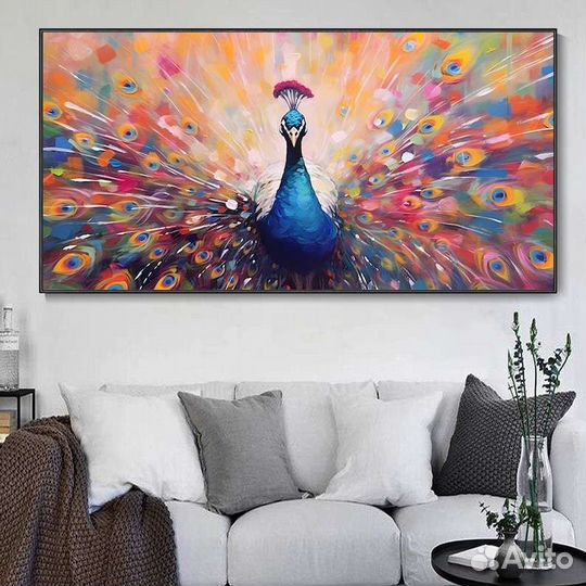 Картина маслом Яркие перья павлина