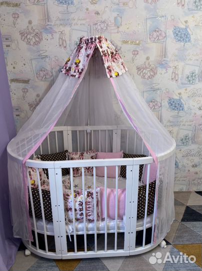Детская кроватка овальная с бортиками 7в1