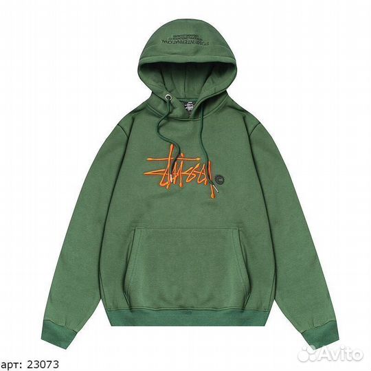 Худи stussy green n orange logo зеленое