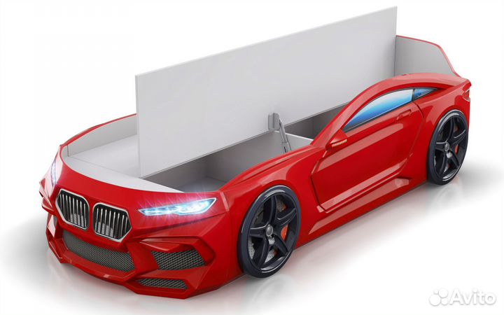 Кровать-машина с подсветкой, матрасом и ящиком