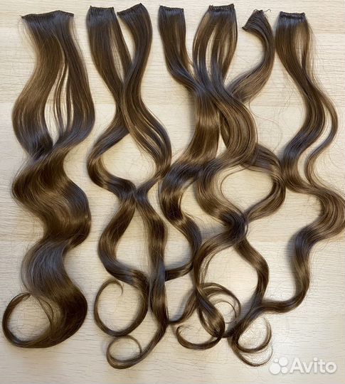 Волосы на заколках искусственные русые