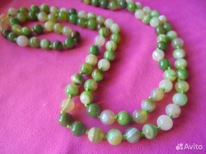 Колье 120 см агат натур травяного цвета