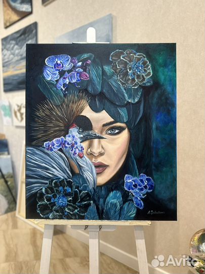 Картина маслом абстракция портрет журавль