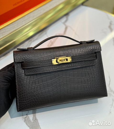 Сумка Hermes Kelly Pochette Croco черная