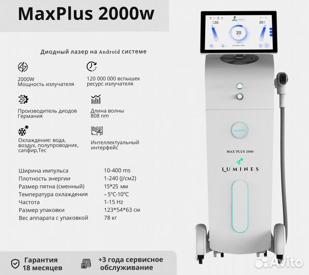 Диодный лазер для эпиляции Люминес Max’Plus 2000