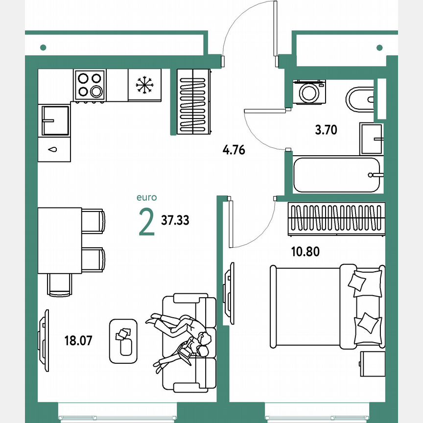 1-к. квартира, 37,3 м², 15/23 эт.