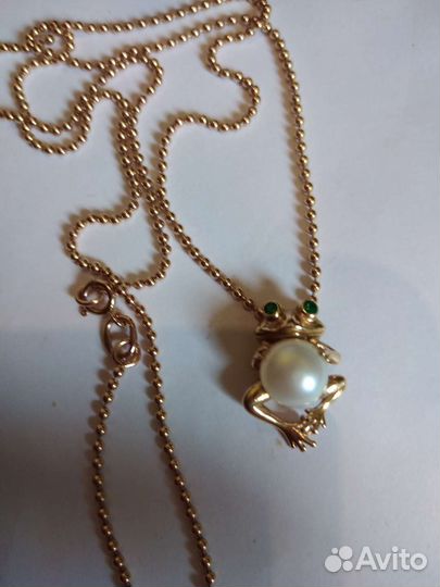 Золотое колье бусы 585 пробы с лягушкой