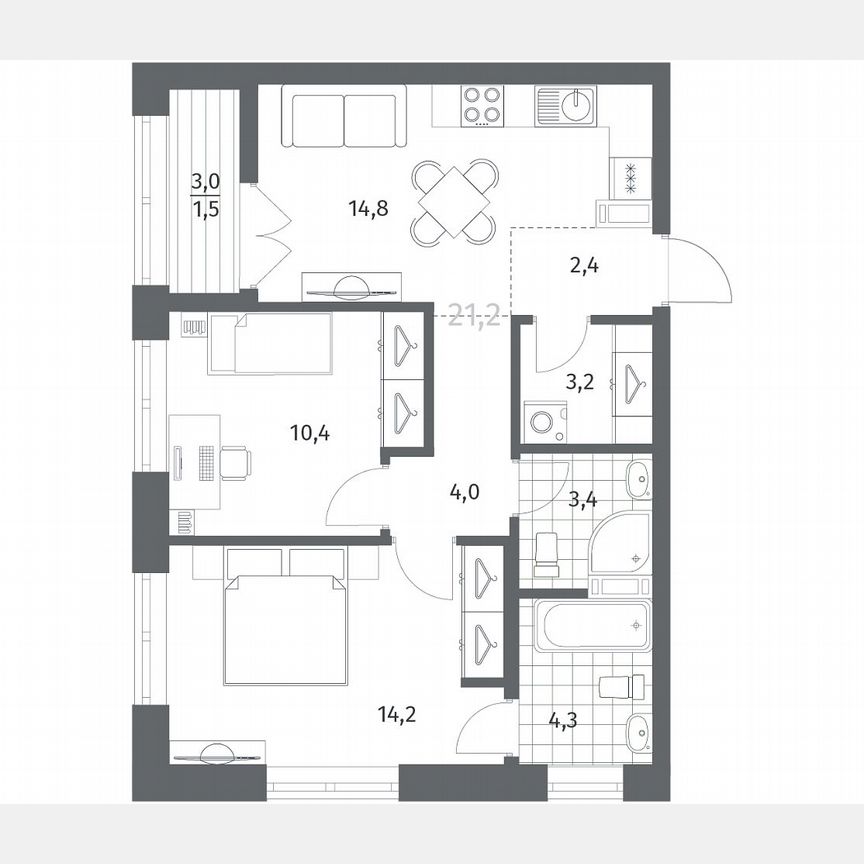 2-к. квартира, 58,2 м², 5/12 эт.