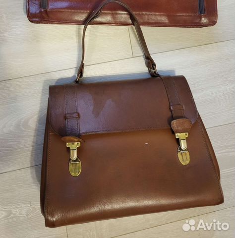 Винтажная кожаная женская сумка 33х23х14