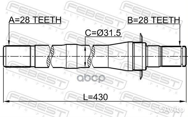 Полуось R 28x430x28 hyundai santa FE 10 (2010)