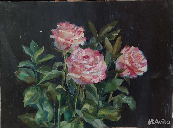 Картина цветы маслом на картоне
