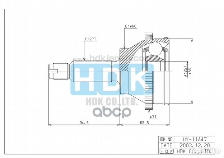 ШРУС наружный HY011A47 HDK