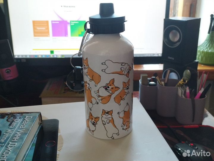 Бутылочка для воды металлическая с Корги