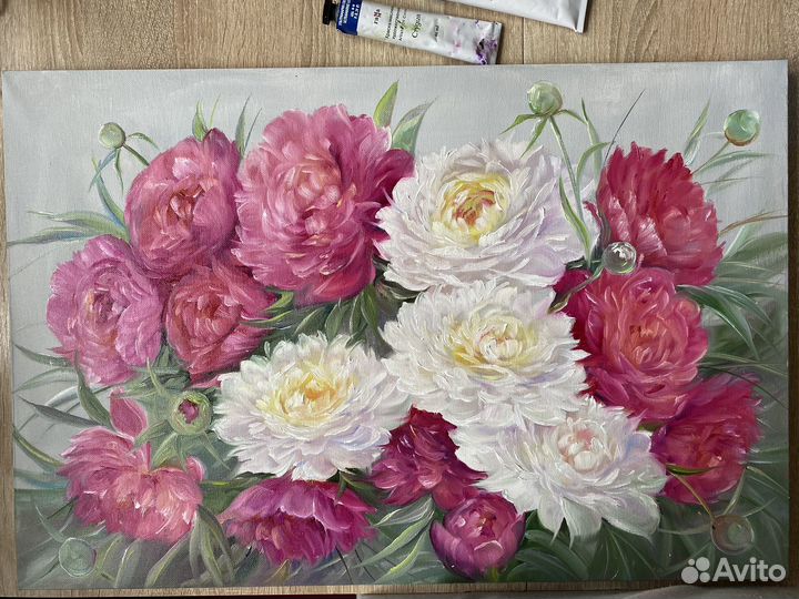 Картина маслом. Пионы