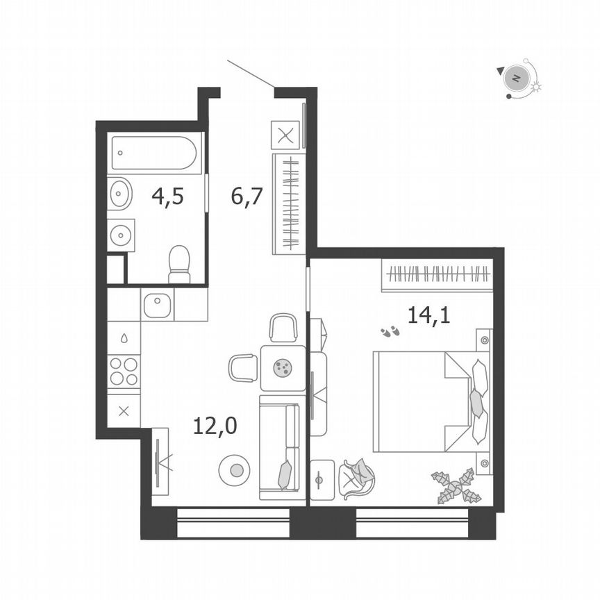 1-к. квартира, 37 м², 12/15 эт.