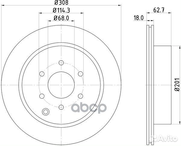 Диск тормозной задний 308x18 6 отв. с покрыти