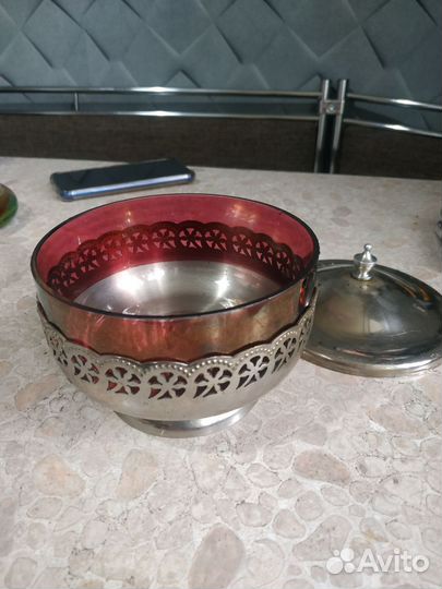 Ваза конфетница цветное стекло СССР