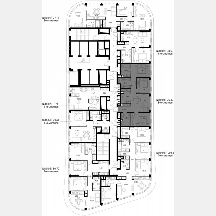 3-к. квартира, 76,5 м², 40/49 эт.