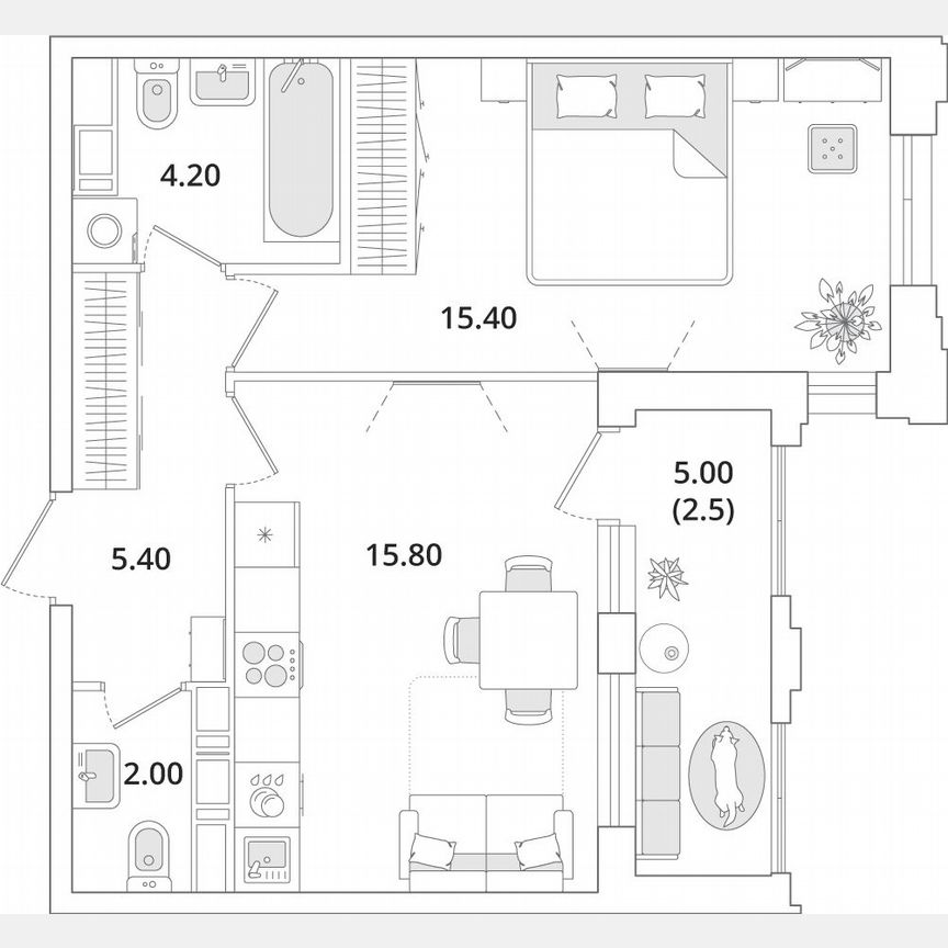 1-к. квартира, 45,3 м², 5/14 эт.