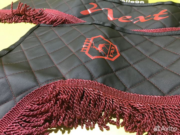 Шторки на Газель Некст черные эко-кожа с красн