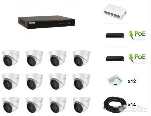 Комплект видеонаблюдения HiWatch 12 IP камер 2Мп P