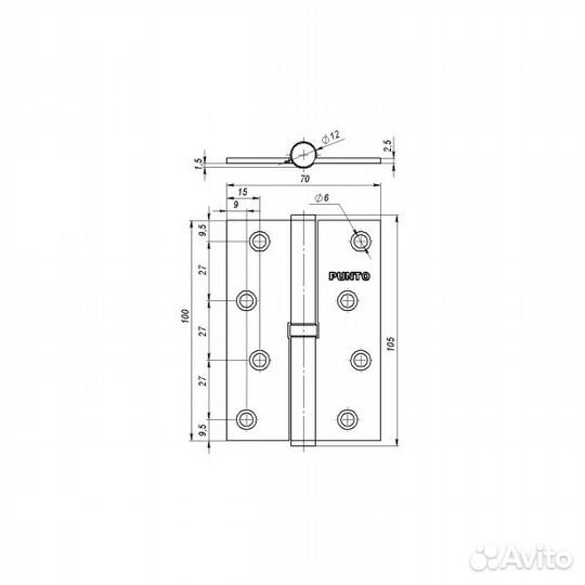Петля IN4100SR-HD PN правая (113/HD-4) мат. никель
