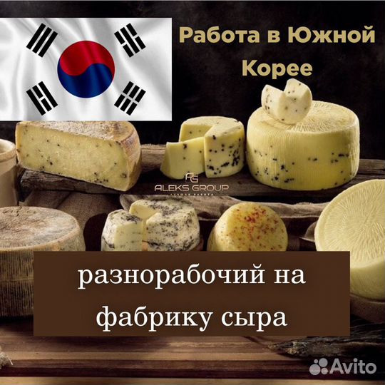 Работа в южной корее,разнорабочий/фабрика сыра