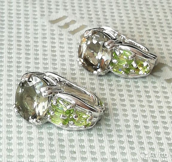 Серьги серебро раухтопаз, перидот С369