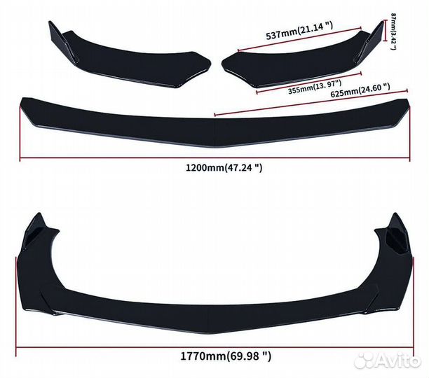 Сплиттер на передний бампер универсальный