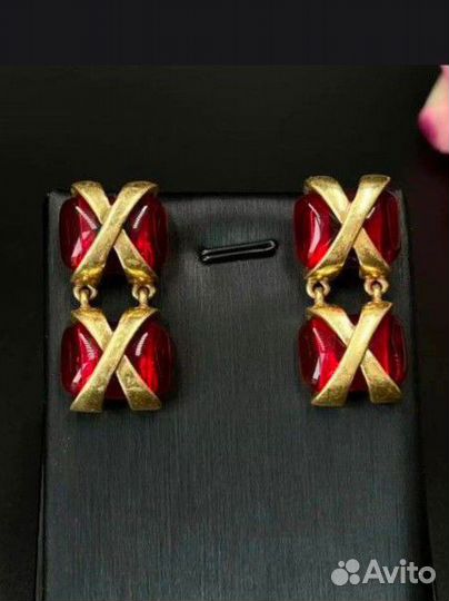 Серьги Chanel Vintage Ruby Люкс качество