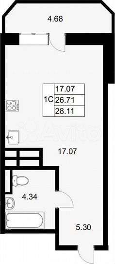Квартира-студия, 28,1 м², 8/18 эт.