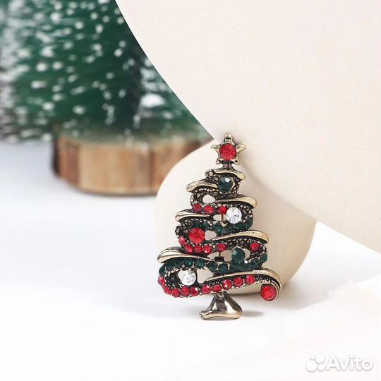 Брошь Новогодняя Елка тип 9 кристаллы