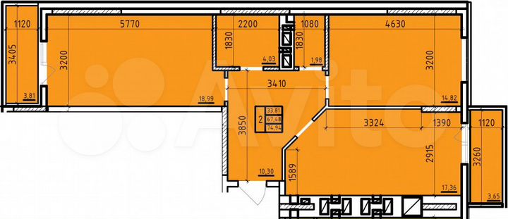 2-к. квартира, 74,9 м², 7/14 эт.