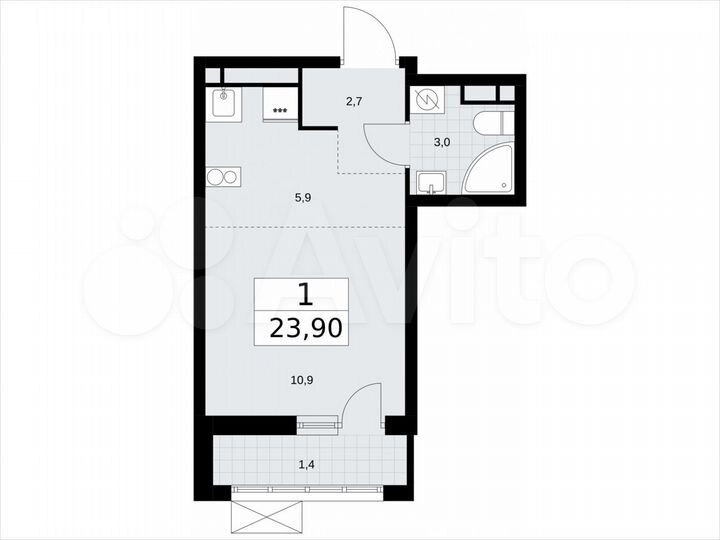 Квартира-студия, 23,9 м², 8/9 эт.