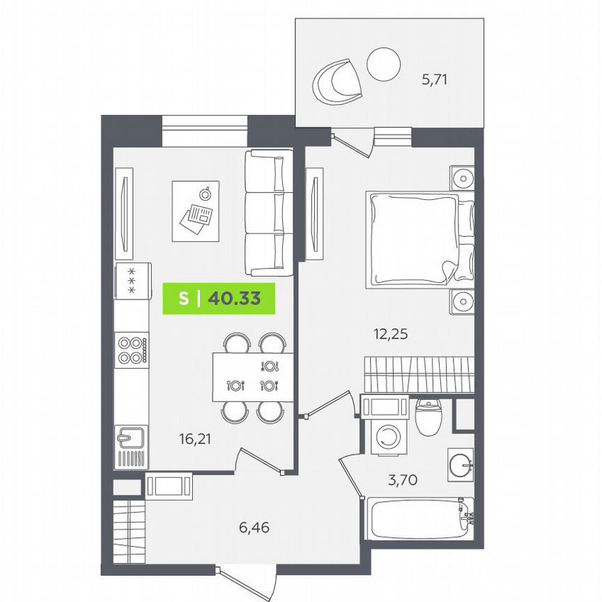 1-к. квартира, 40,3 м², 4/12 эт.