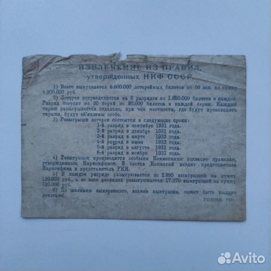 Вещевая 4-я Лотерея 50 копеек 1931 года