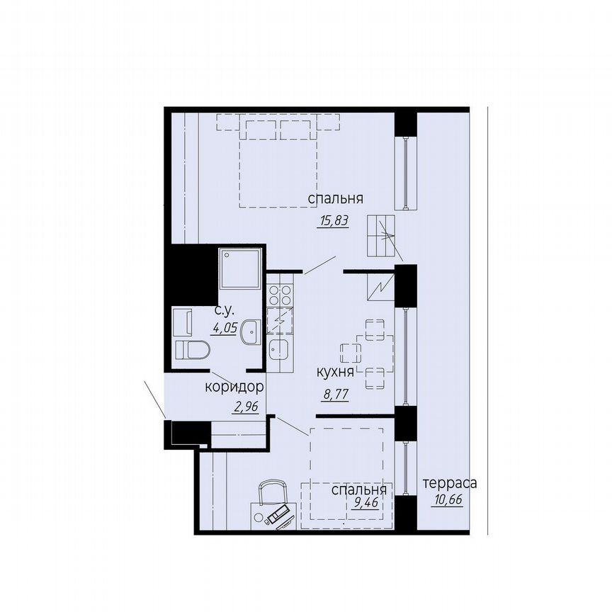 2-к. апартаменты, 44,3 м², 10/10 эт.