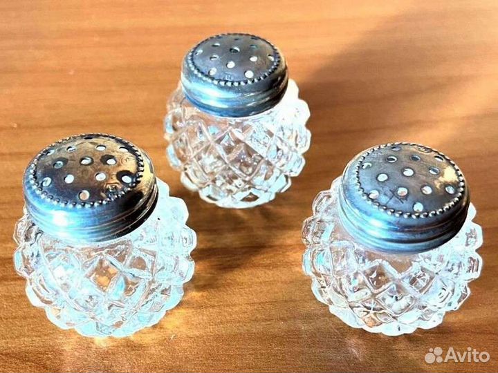 Солонка и перечница серебро хрусталь винтаж Европа