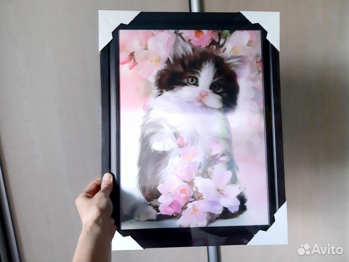 Новая 3D картина в раме кот котенок кошка 35 х 45