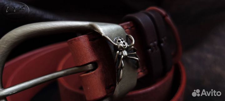 Кожаный ремень с литой пряжкой Паук /Арахнид Жорик