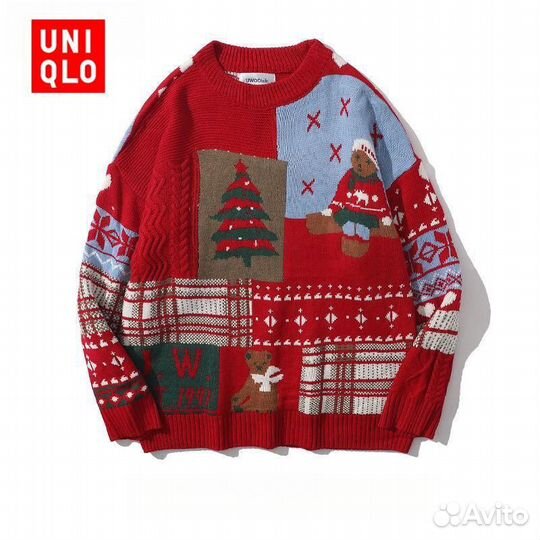 Свитер uniqlo новогодний красный 52